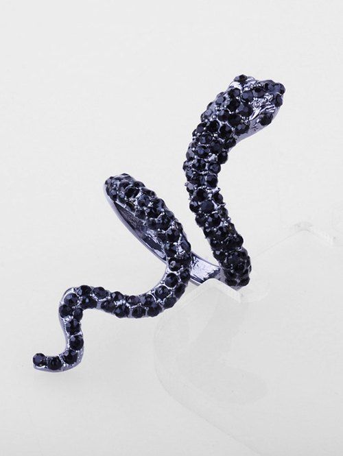 

Artificial Crystal Snake Design Cuff Ring, Black