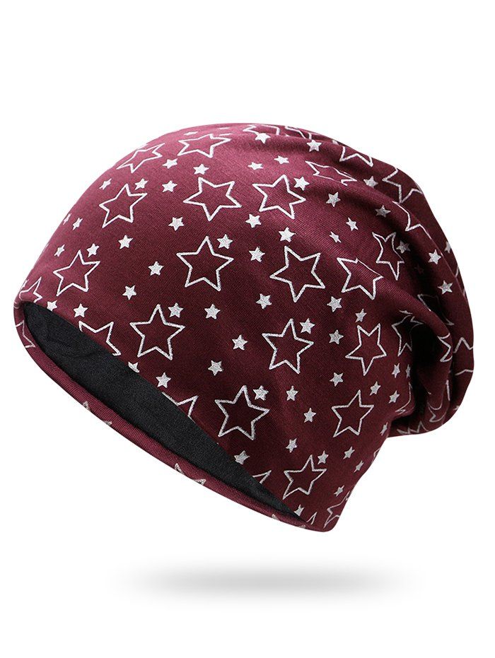 

Twinkle Star Printing Slouchy Beanie, Red wine