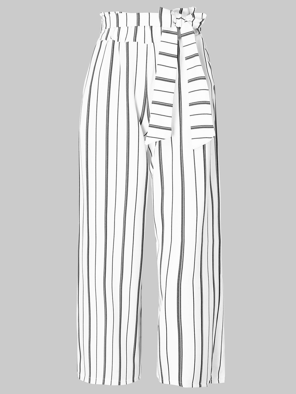 

Vertical Stripe Capri Pants with Belt, Milk white