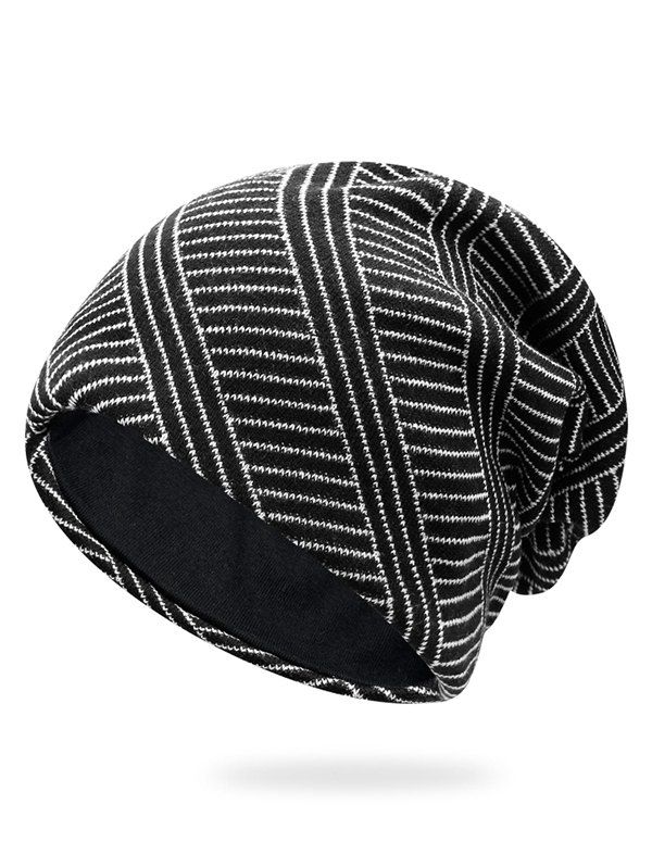 

Striped Pattern Baggy Beanie, Black
