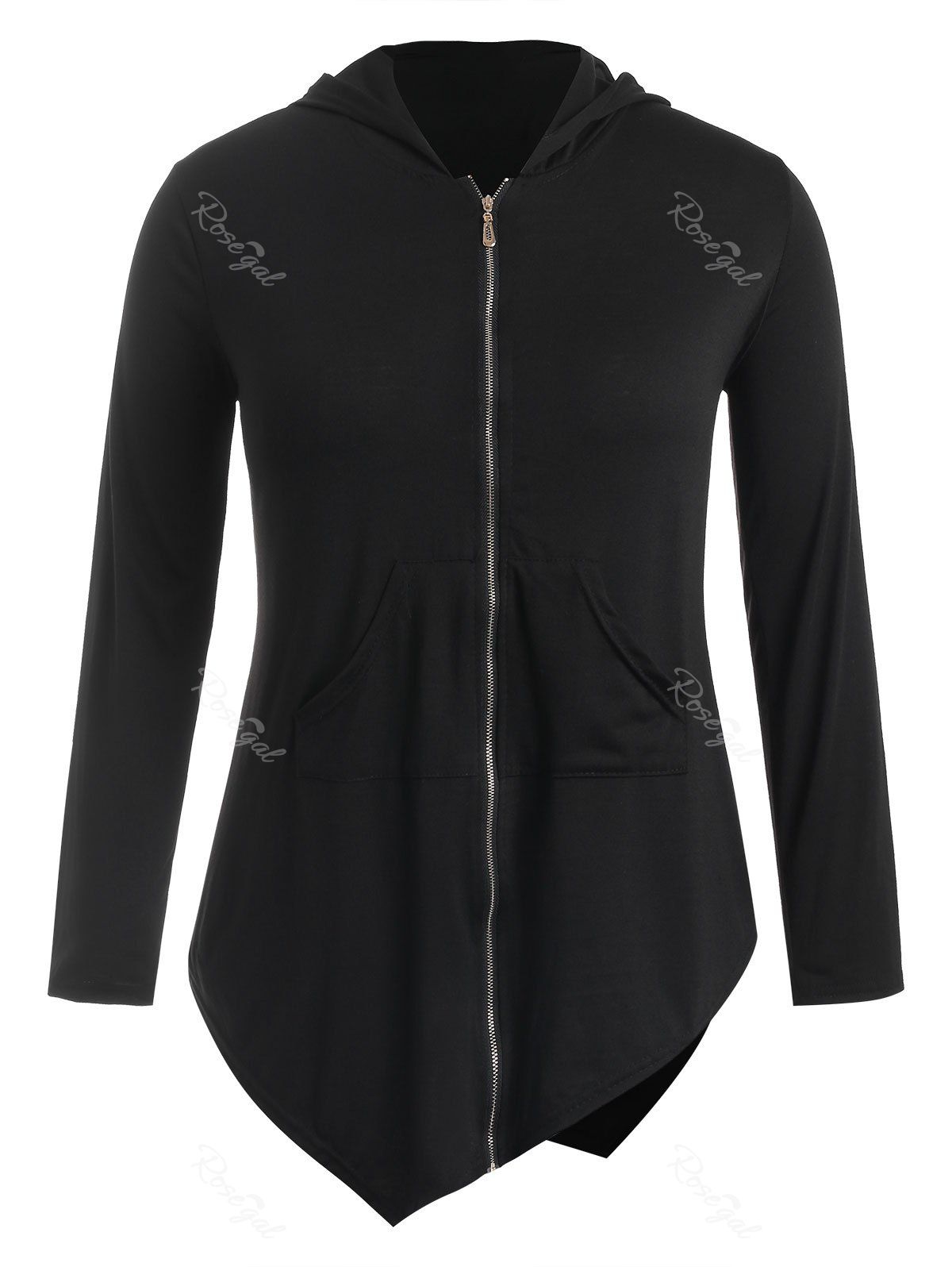 

Plus Size Asymmetrical Zipper Hoodie, Black