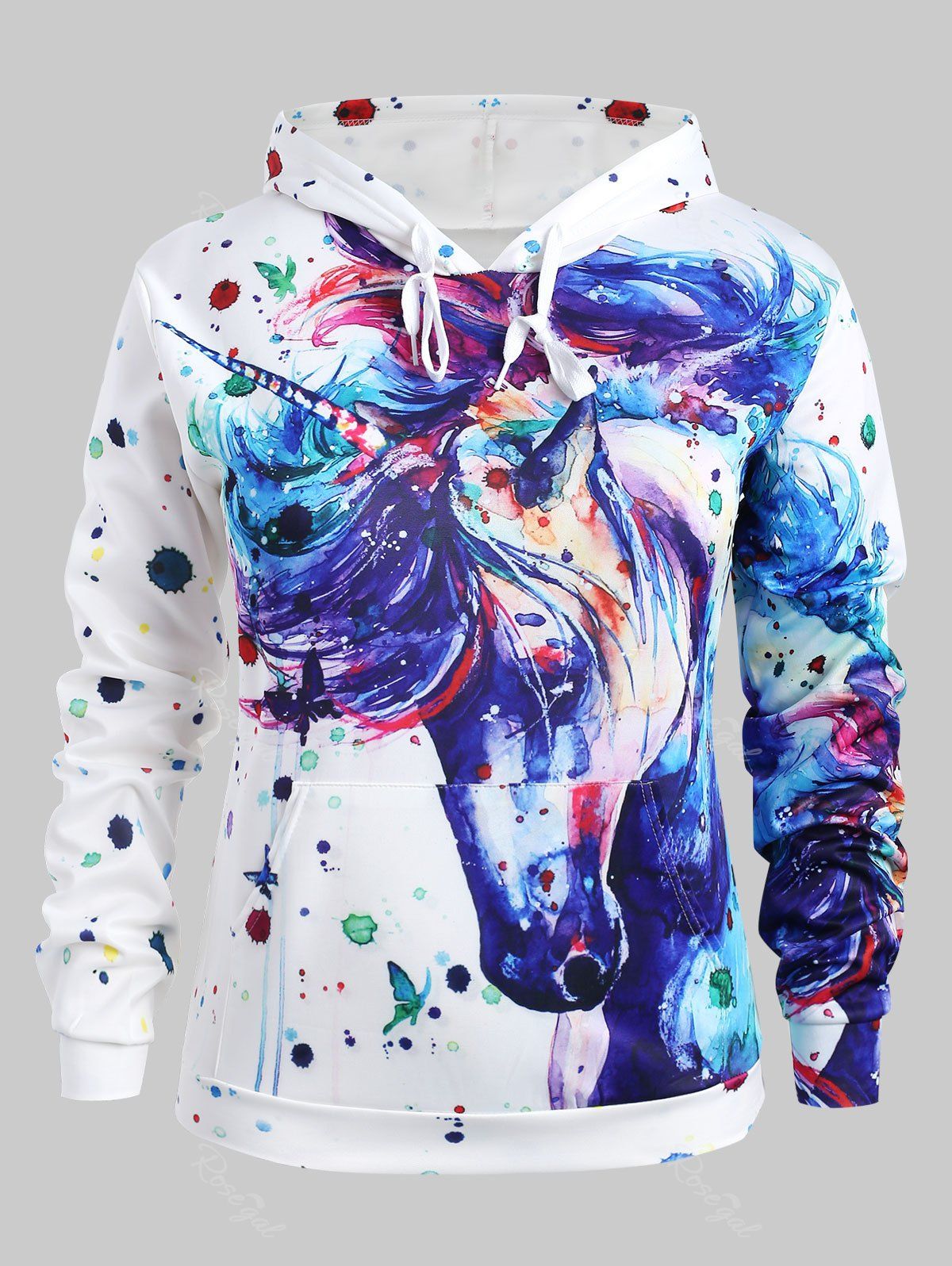 

Plus Size Unicorn Painting Hoodie, White