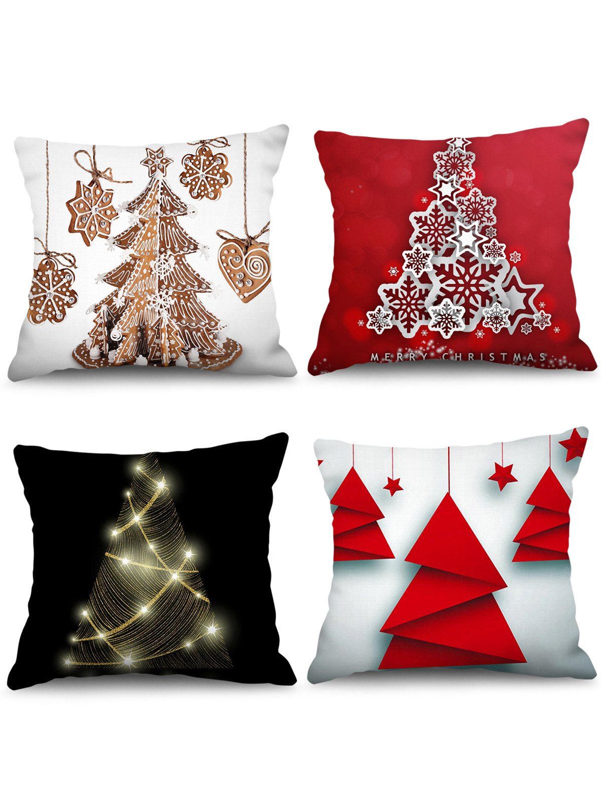 

4PCS Christmas Tree Snowflake Printed Pillowcases, Multi
