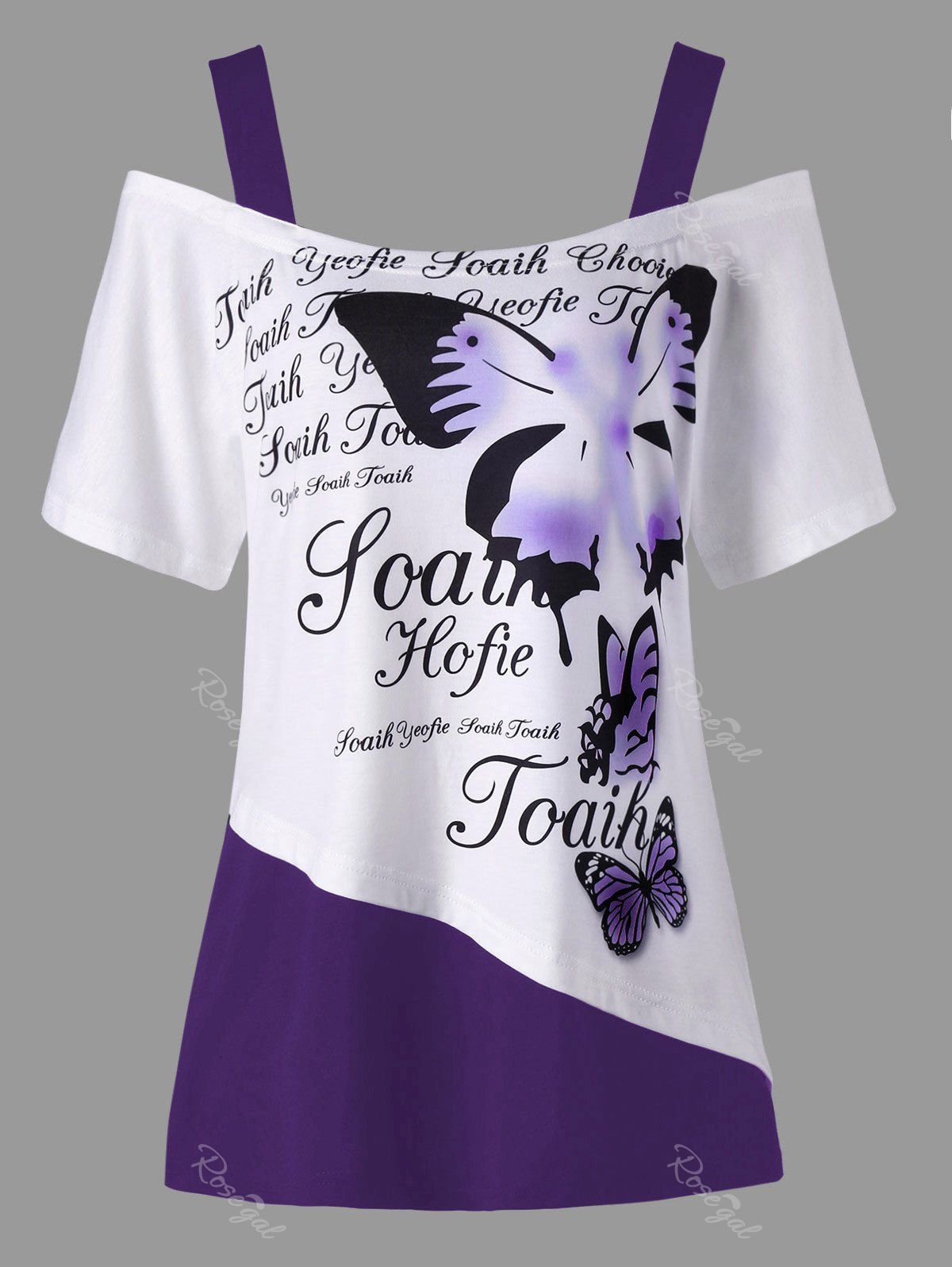 

Plus Size Butterfly Print Cold Shoulder T-shirt, Violet