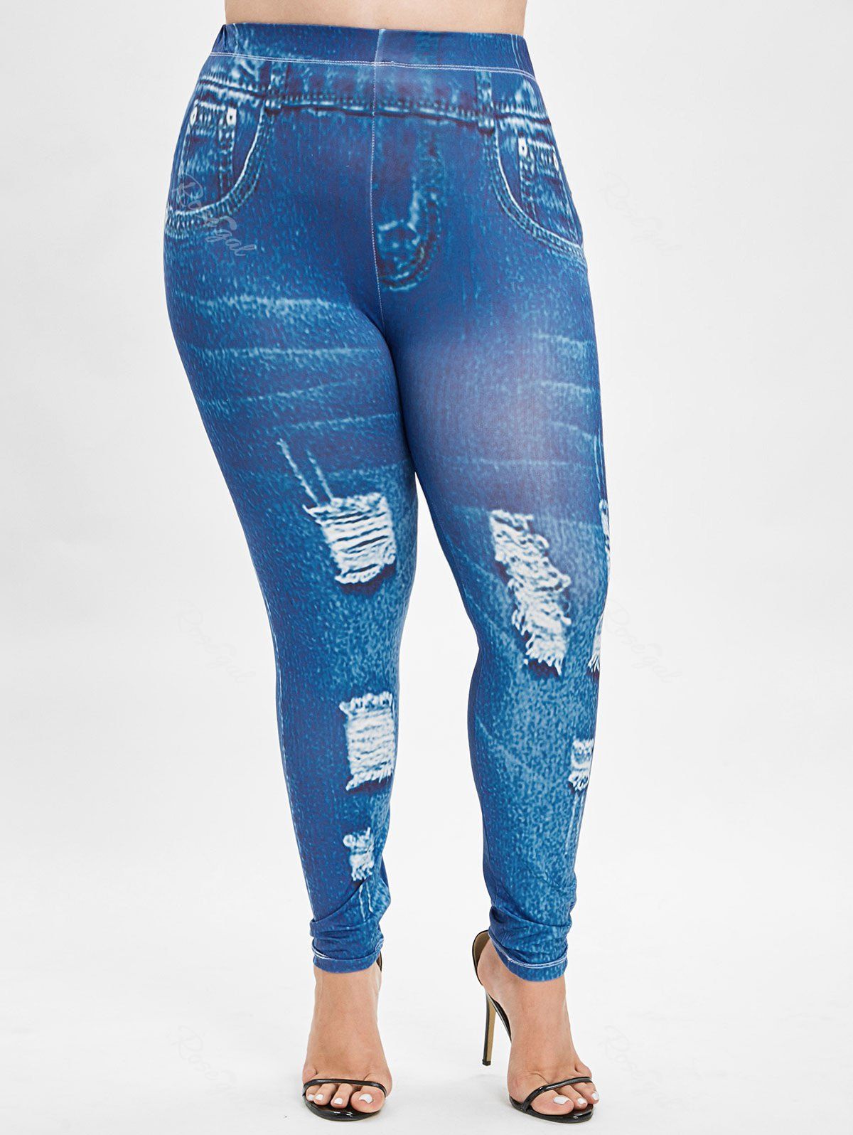 

Plus Size High Waisted 3D Graphic Leggings, Blue