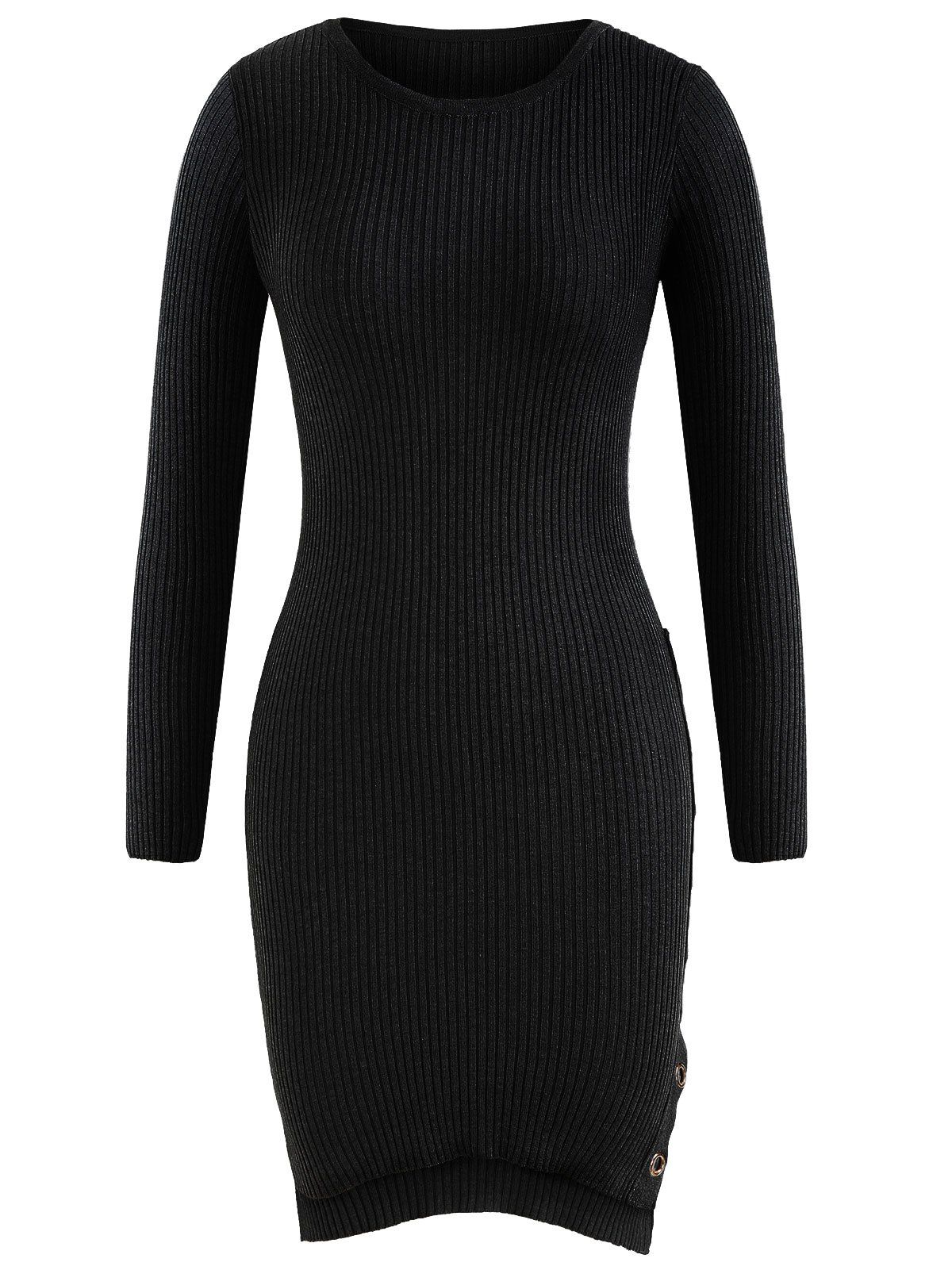 

Slit Grommet Bodycon Knitwear Dress, Black