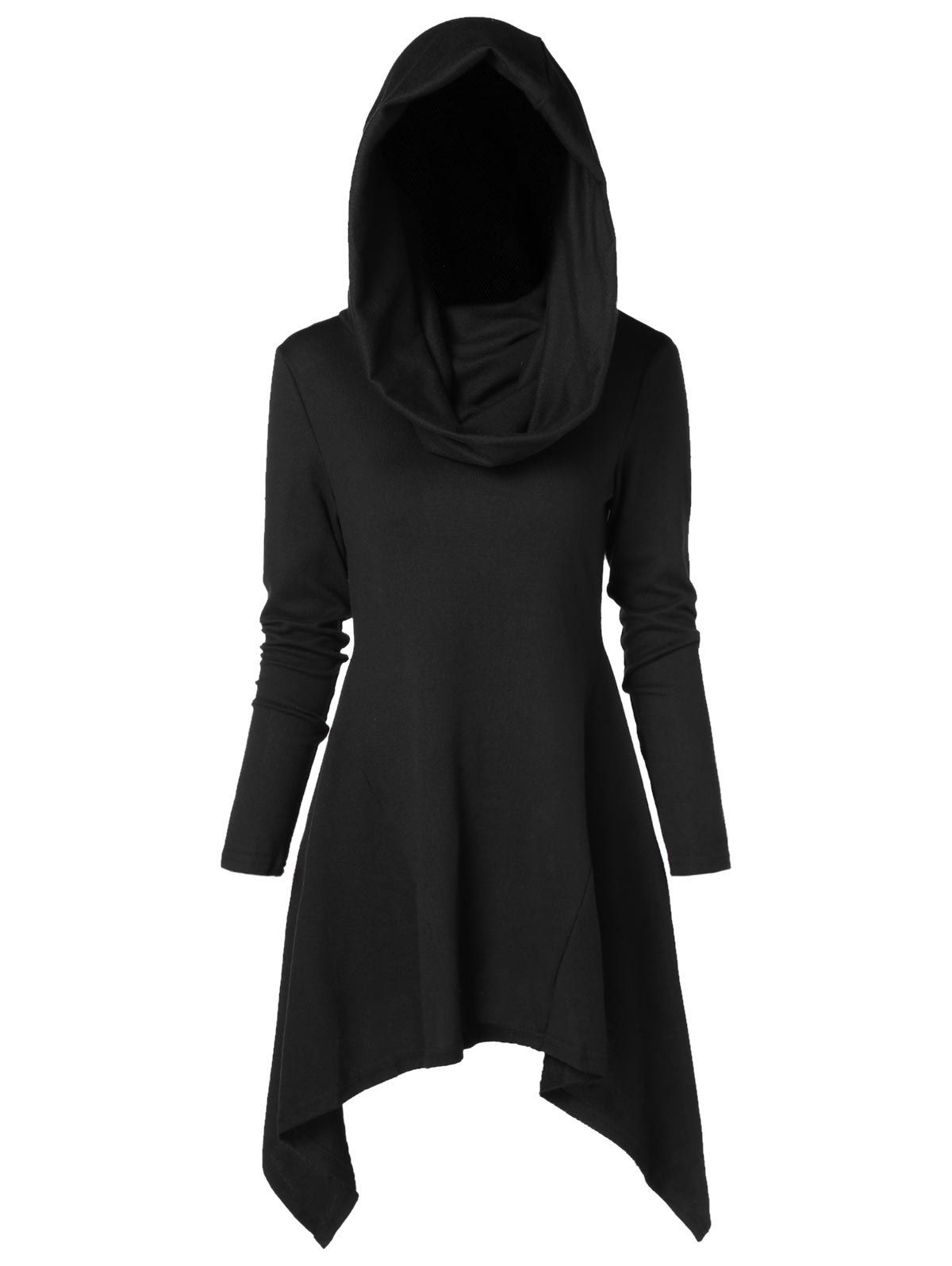 

Long Asymmetrical Hooded Knitwear, Black