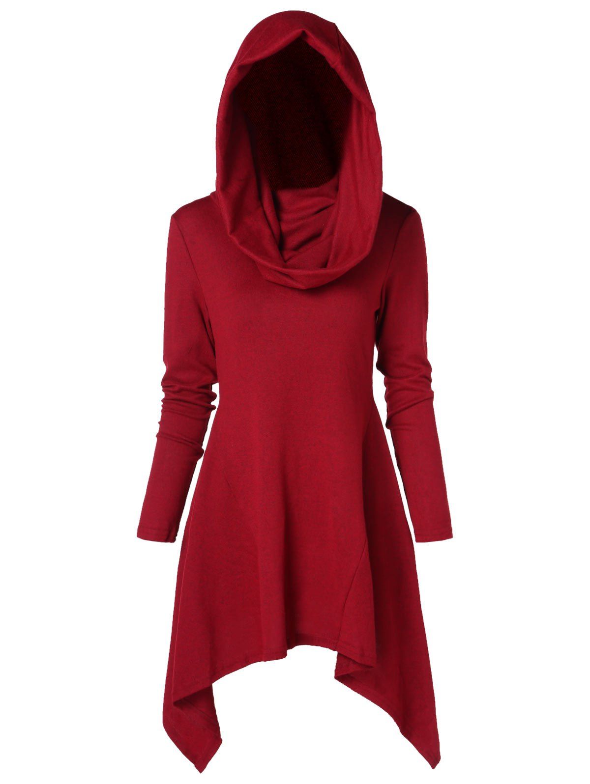 

Long Asymmetrical Hooded Knitwear, Red wine