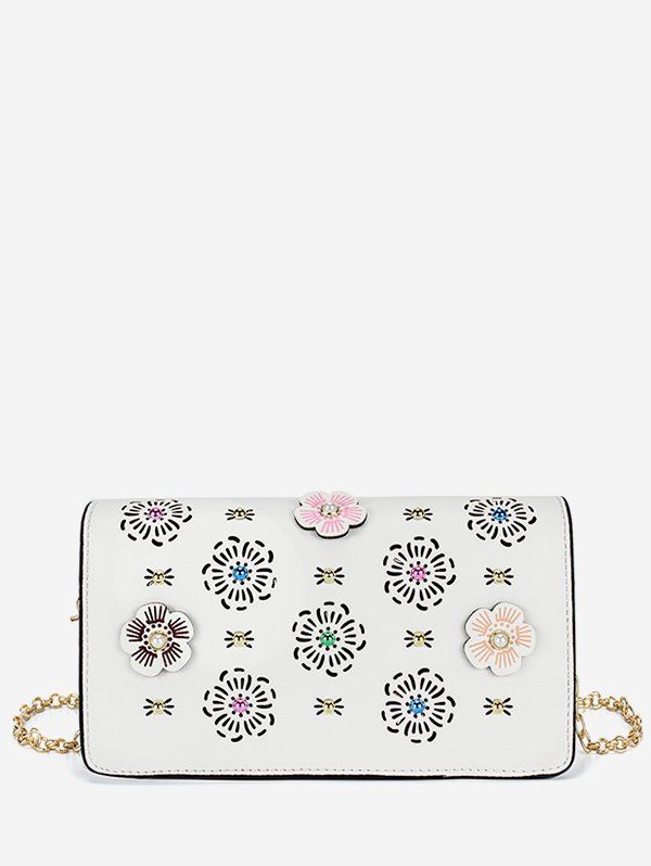 

Floral Artificial Pearl Design Crossbody Bag, White