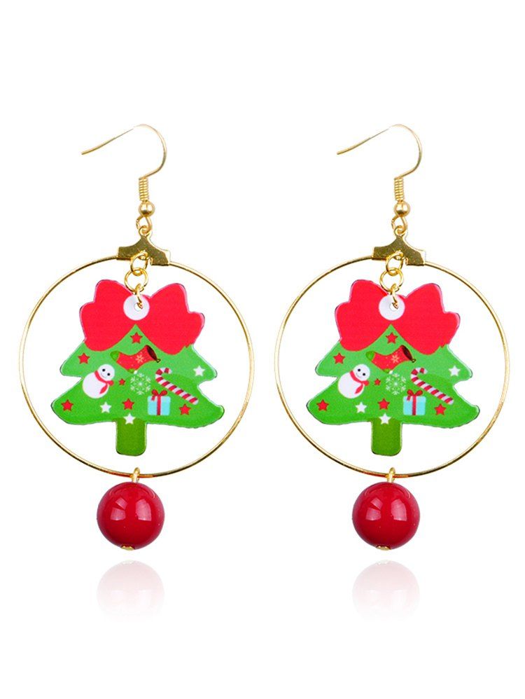 

Christmas Tree Design Hollow Round Earrings, Multi