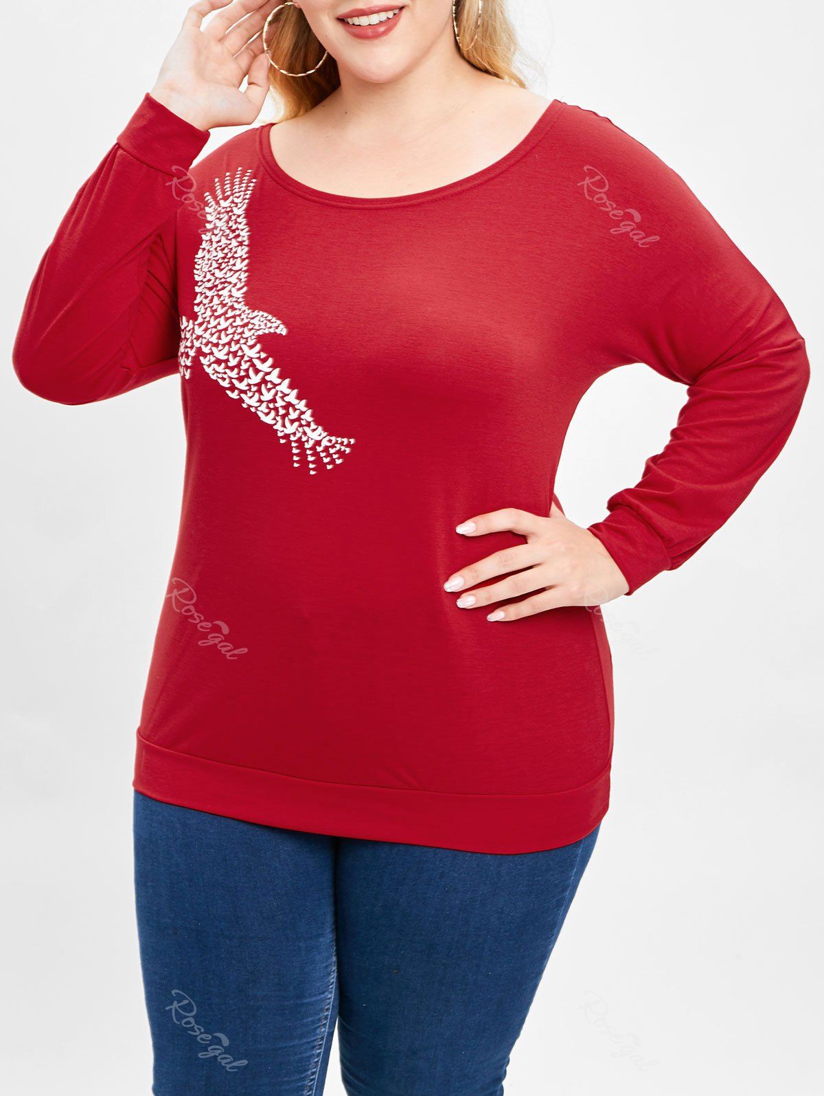 

Plus Size Pigeon Print Graphic Sweatshirt, Lava red
