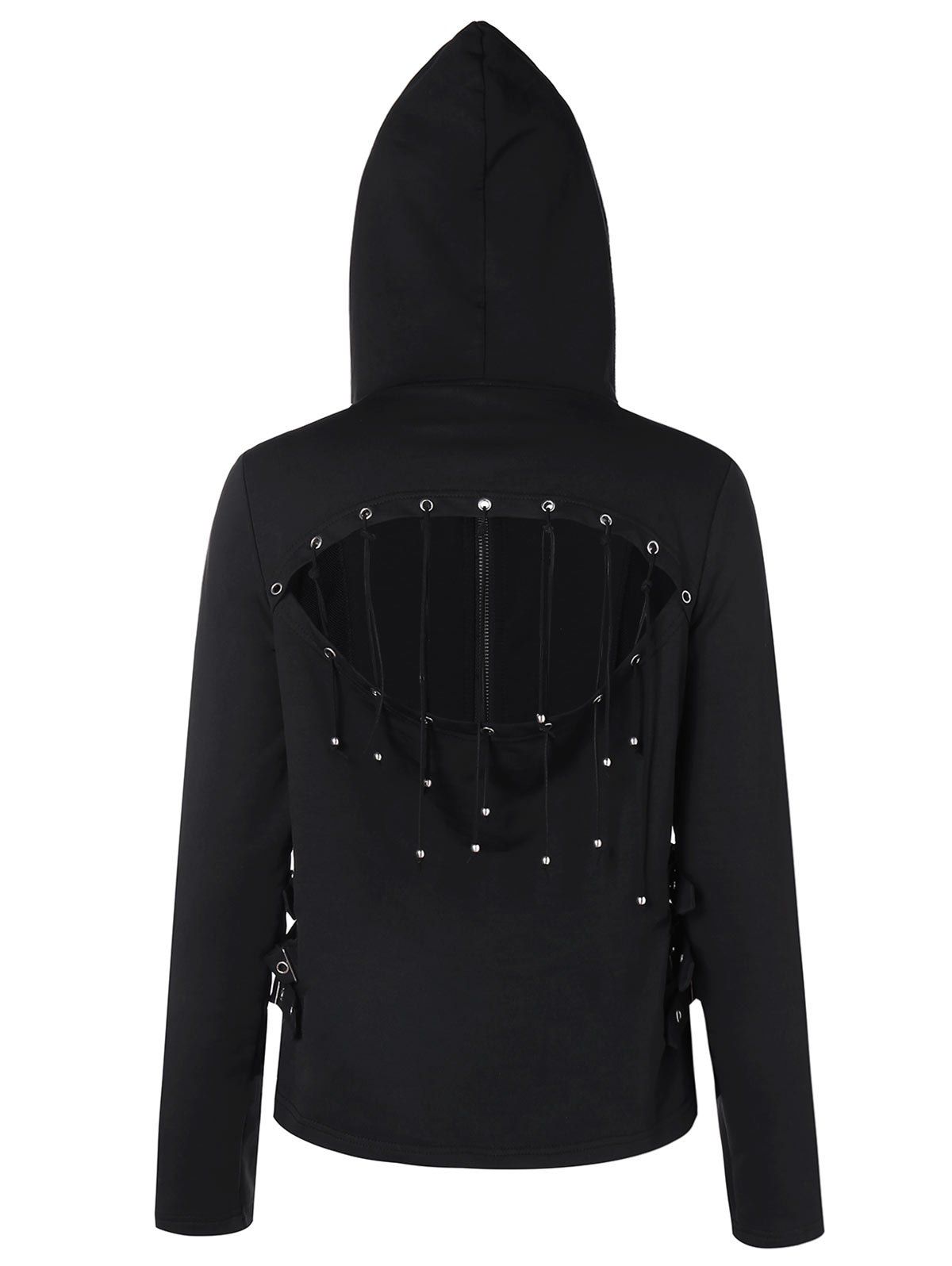 

Strappy Cut Back Zip Up Hoodie, Black