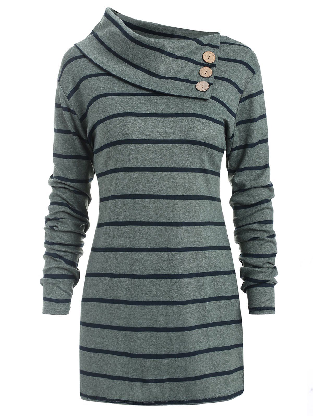 

Long Sleeve Striped Cowl Neck T-shirt, Hazel green