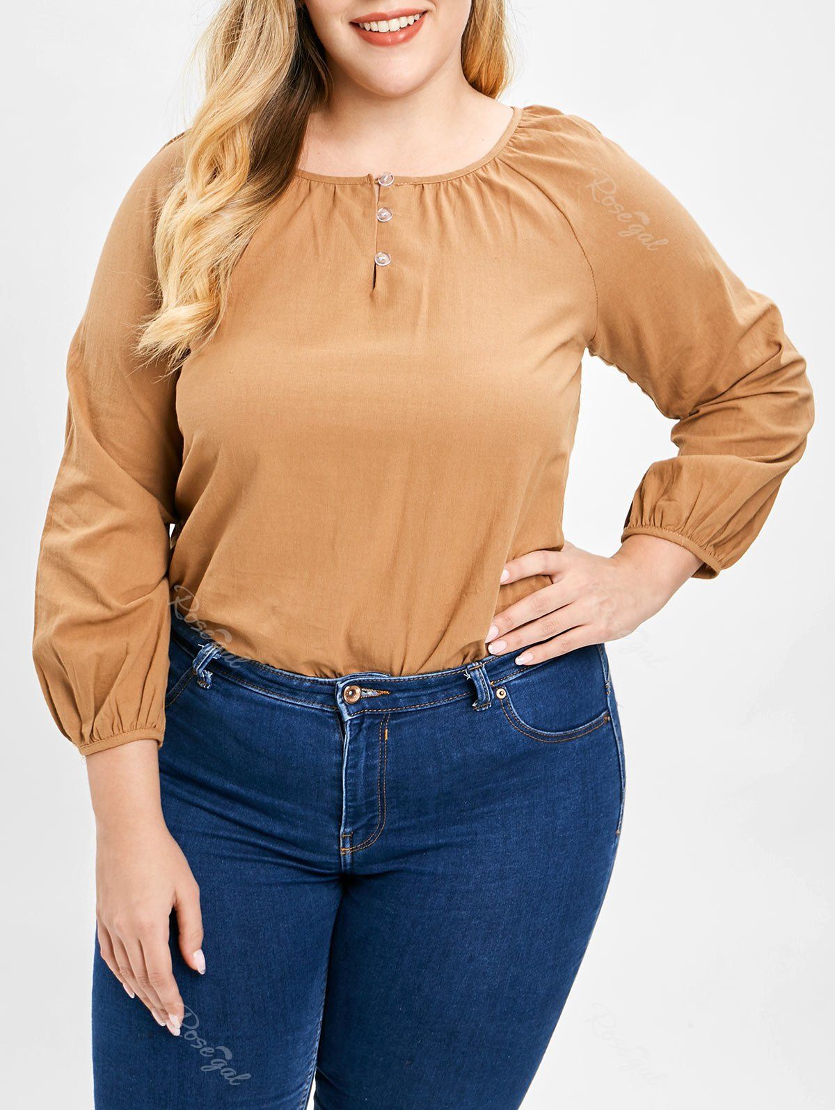 

Plus Size Raglan Sleeve Peasant Top, Bee yellow