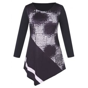 

Plus Size Asymmetric Printed T-shirt Dress, Black