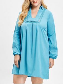 Plus Size Crochet Shift Dress - BLUE - L