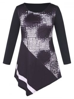 Plus Size Asymmetric Printed T-shirt Dress - BLACK - L