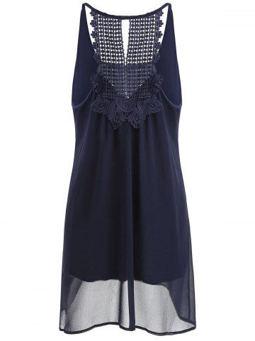 

Lace Panel Backless Chiffon Tank Top, Deep blue