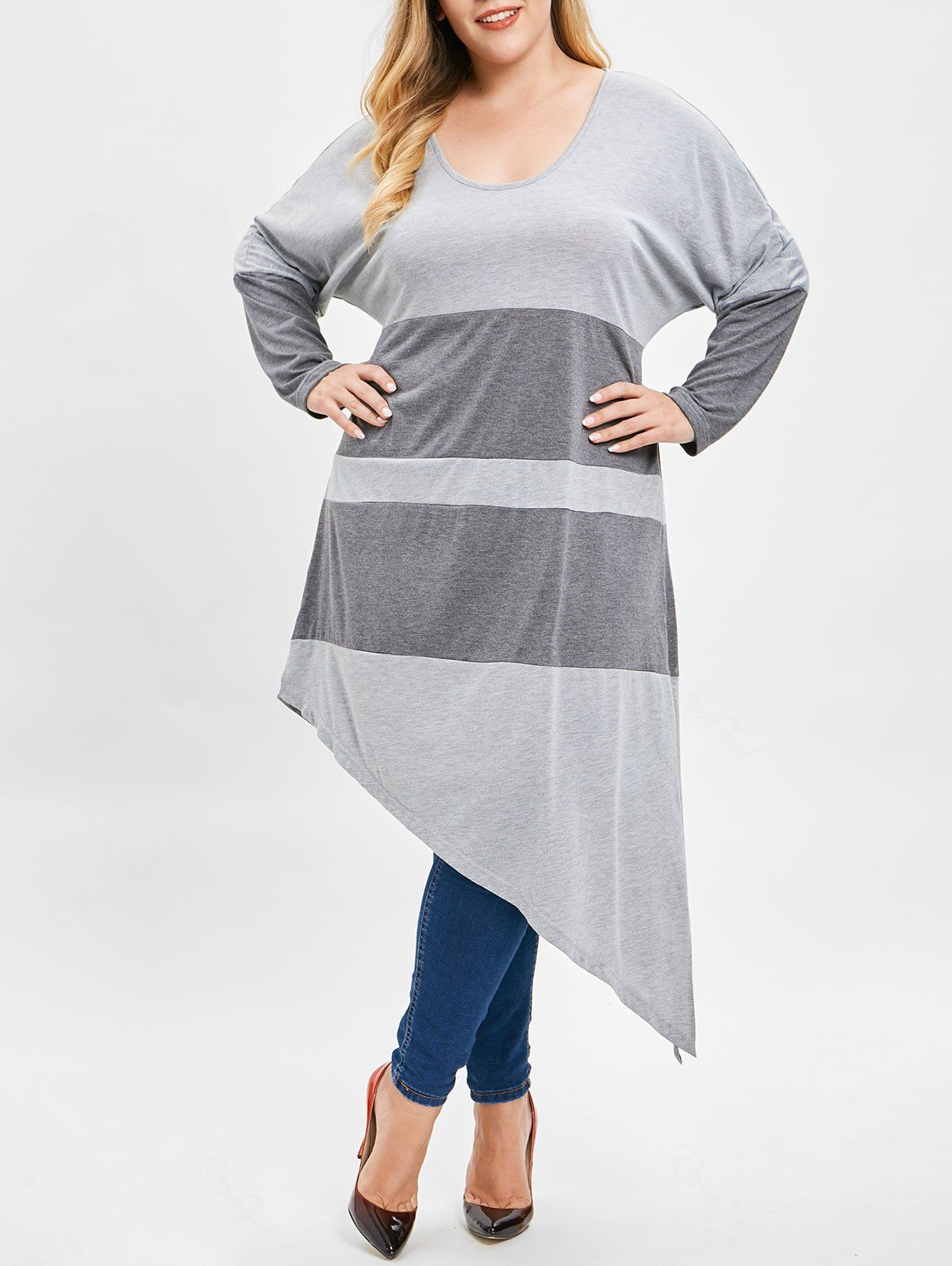 

Plus Size Two Tone Asymmetrical Tee, Multi