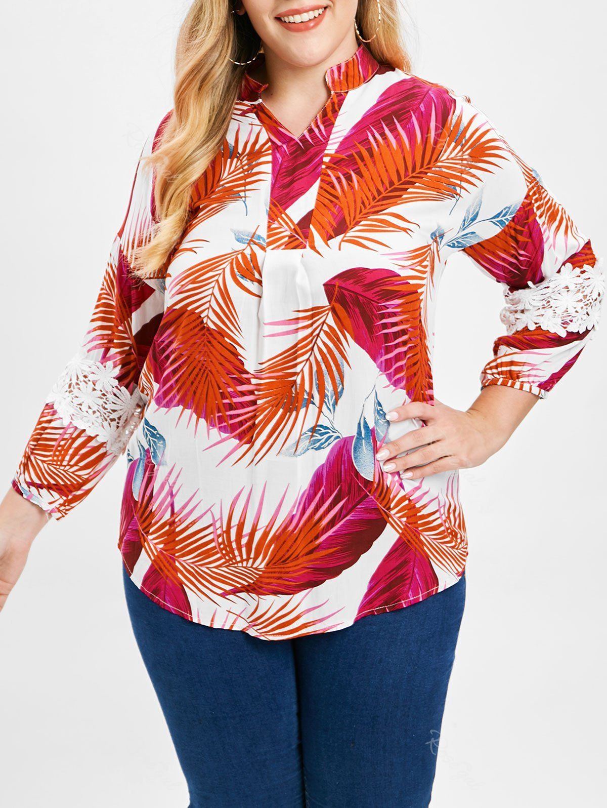 

Plus Size Tropical Print Blouse, White