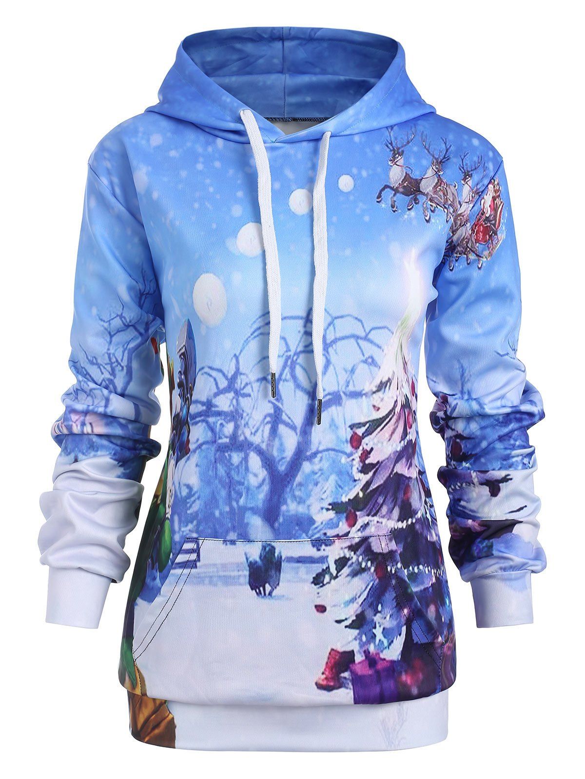 

Plus Size Drawstring Christmas Hoodie, Day sky blue