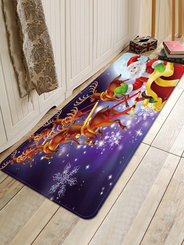 

Christmas Moon Night Sleigh Pattern Water Absorption Area Rug, Multi