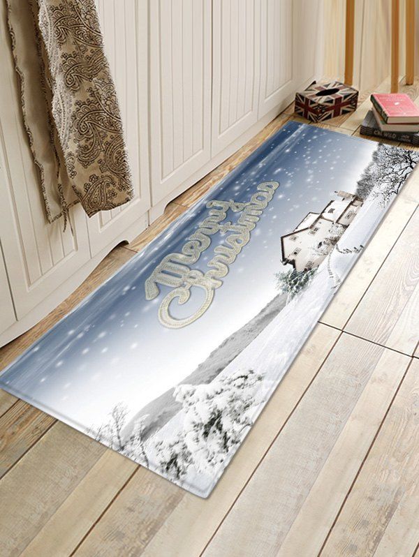 

Snowy Christmas Print Anti-skid Water Absorption Area Rug, Multi