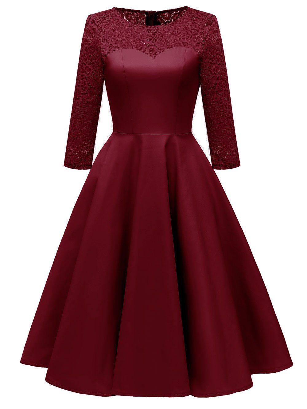 

Lace Panel Midi A Line Dress, Red wine