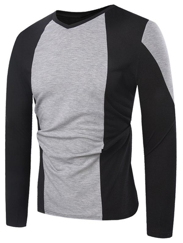 

Color Block V Neck Casual T-shirt, Light gray