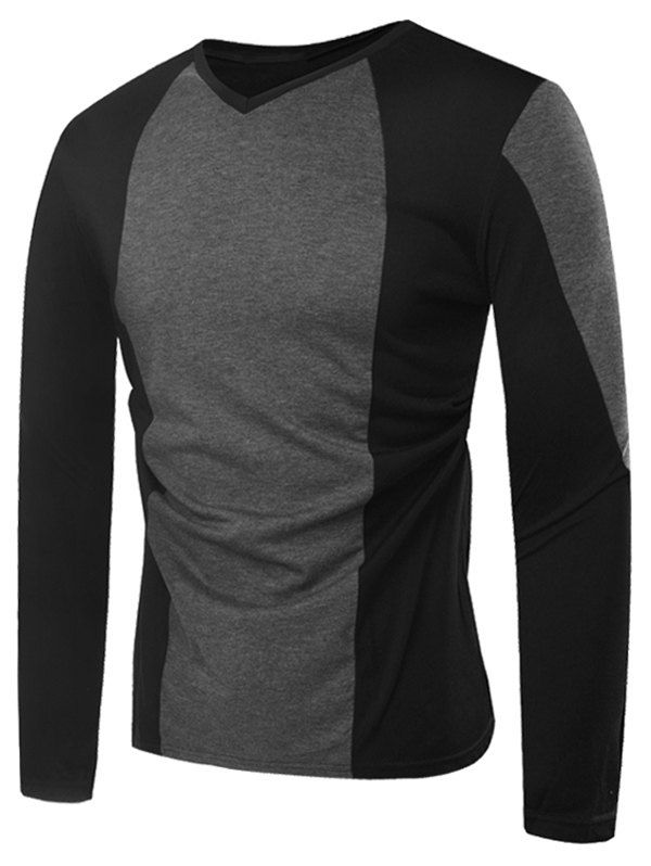 

Color Block V Neck Casual T-shirt, Dark gray