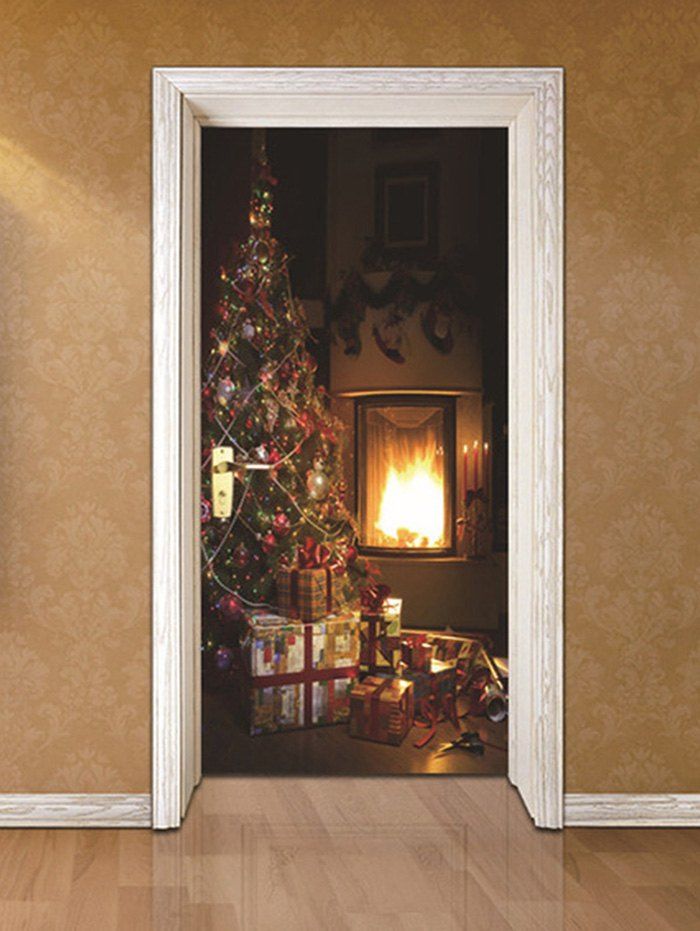 

Christmas Tree Fireplace Print Door Stickers, Multi