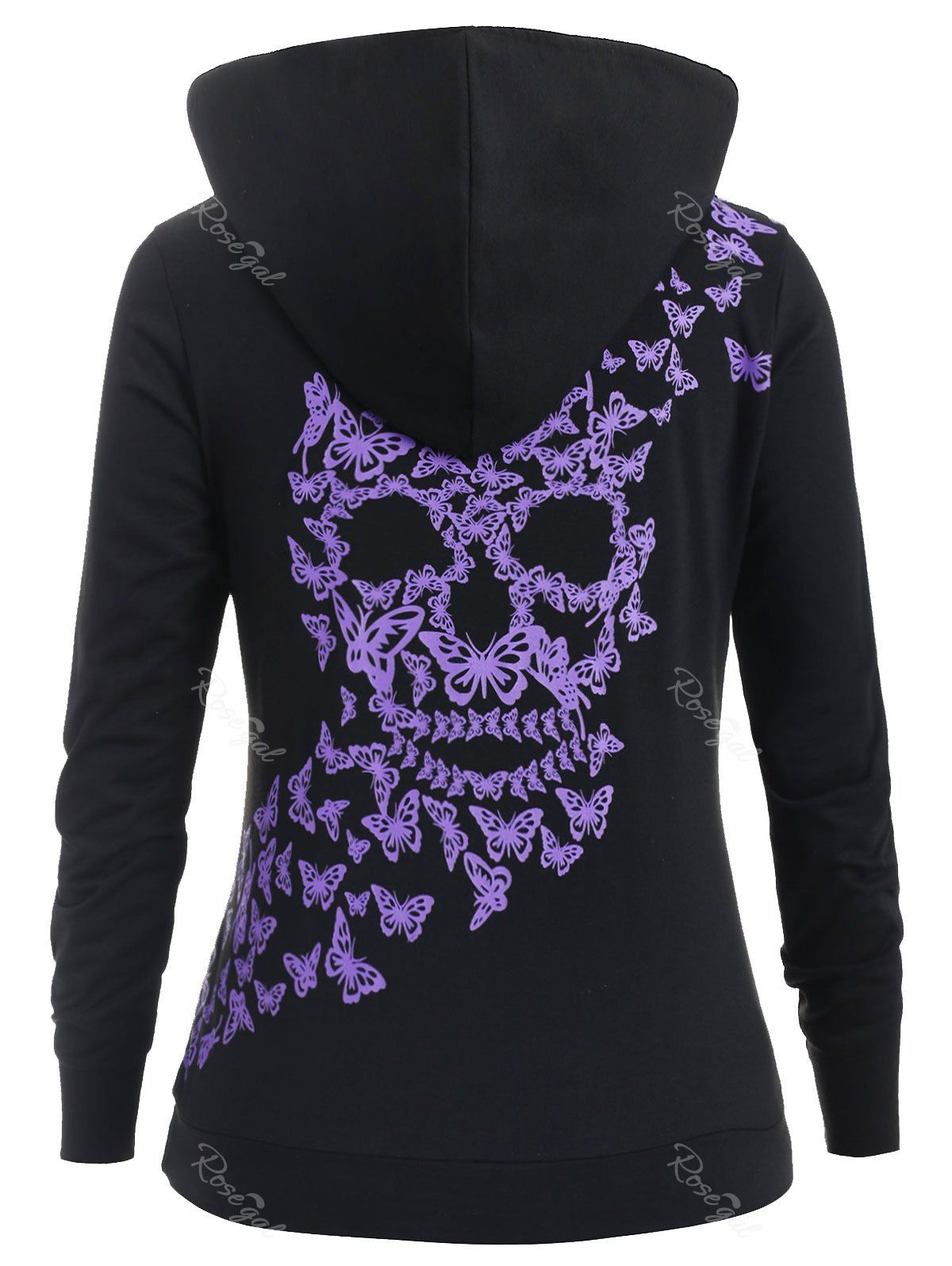 

Plus Size Butterfly Pocket Two Tone Pullover Hoodie, Black