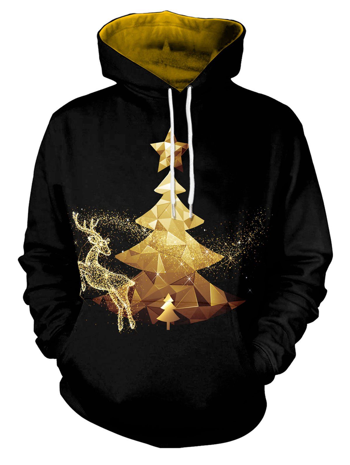 

Christmas Theme Print Long Sleeve Hoodie, Black