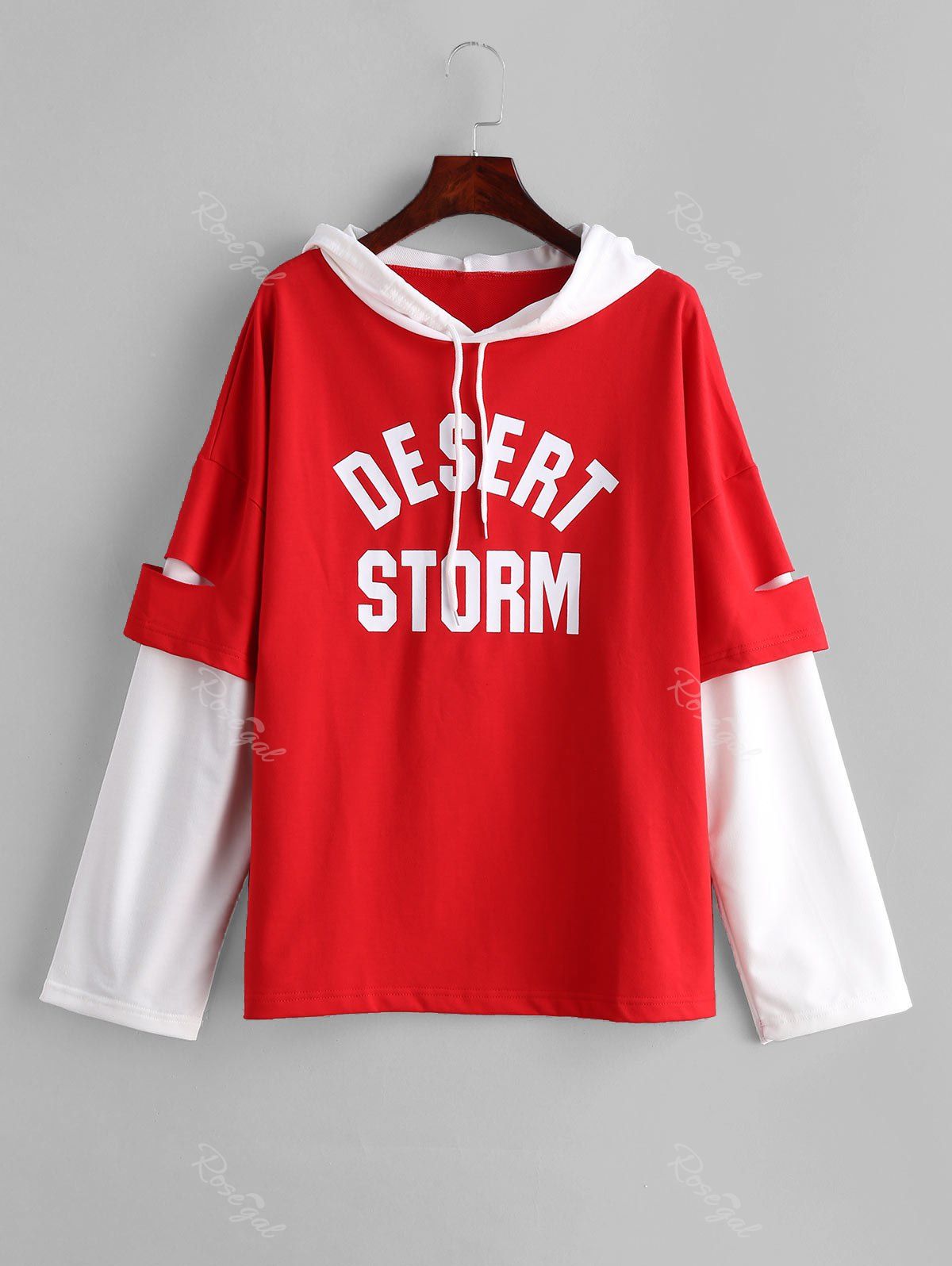 

Ripped Detail Plus Size Letter Print Hoodie, Red