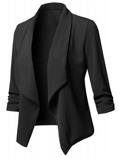 

Turn Down Collar Plus Size Blazer, Black