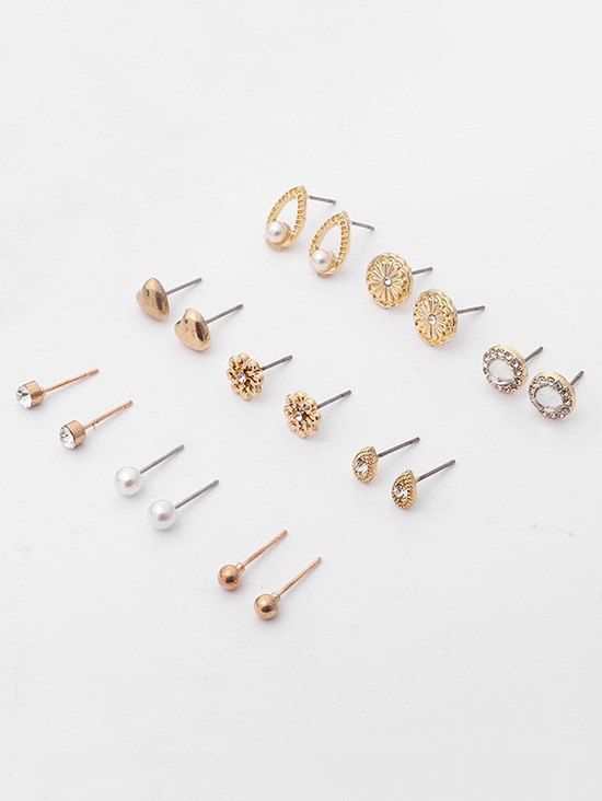

Water Drop Shape Artificial Crystal Earrings Set, Gold