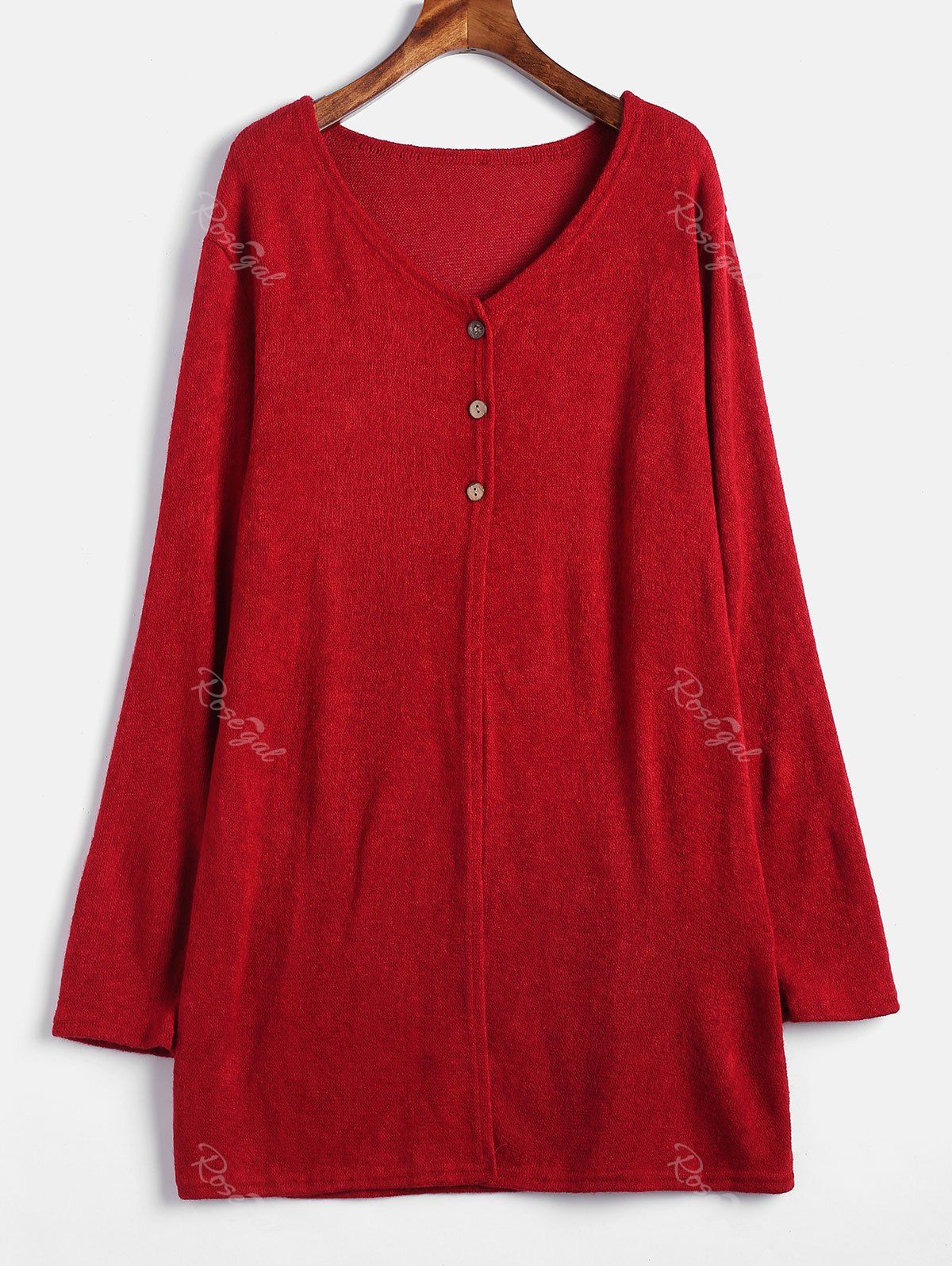 

Plus Size Buttoned Front Knit Cardigan, Red
