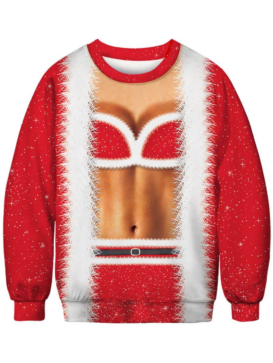 

3D Body Printed Crew Neck Christmas Sweatshirt, Lava red
