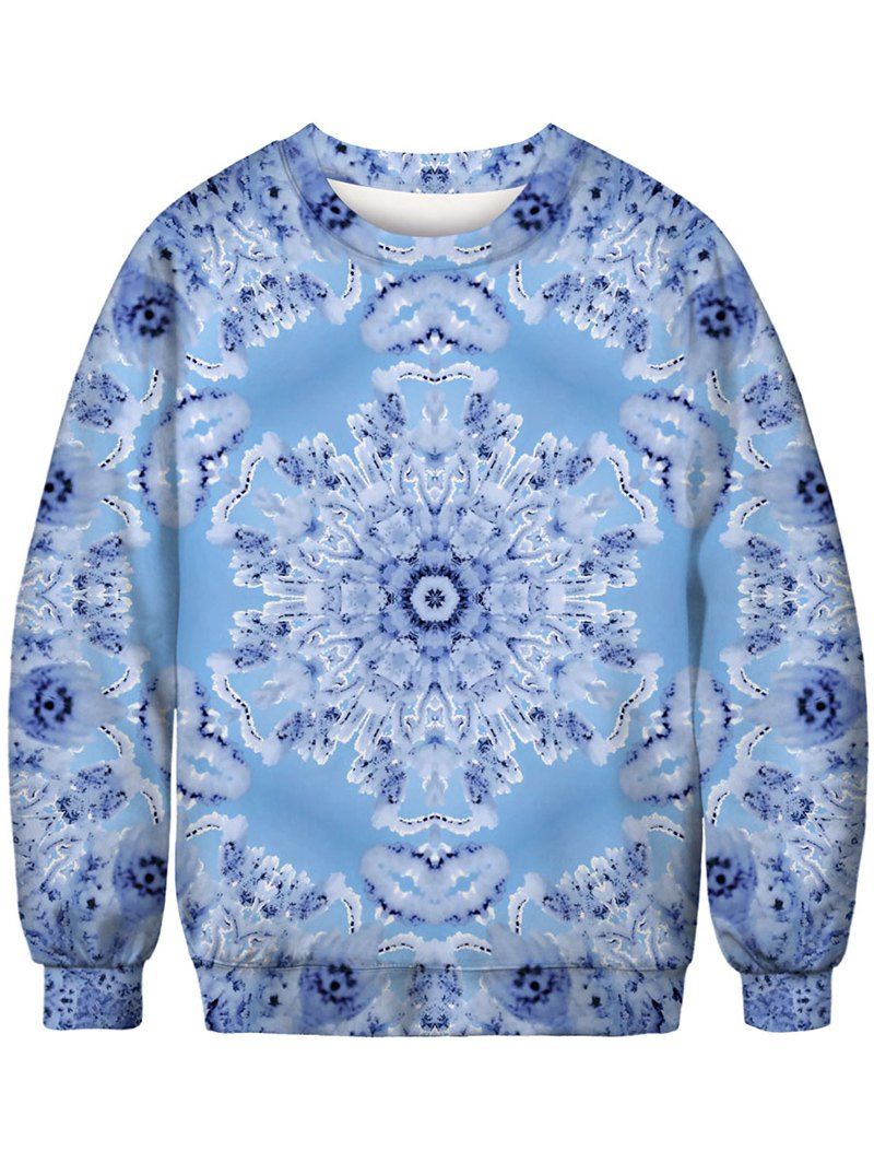 

Snowflake Printed Crew Neck Pullover Sweatshirt, Light sky blue
