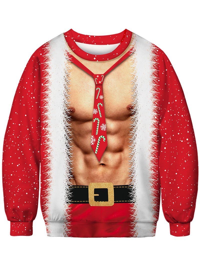 

Crew Neck 3D Christmas Body Printed Sweatshirt, Lava red