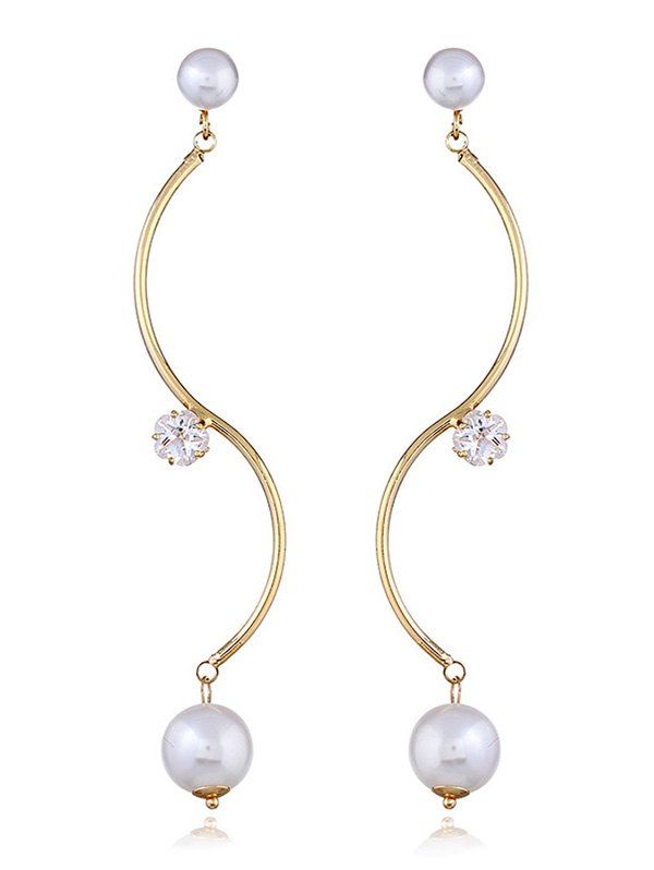 

Faux Pearl Decor Wave Design Earrings, Gold