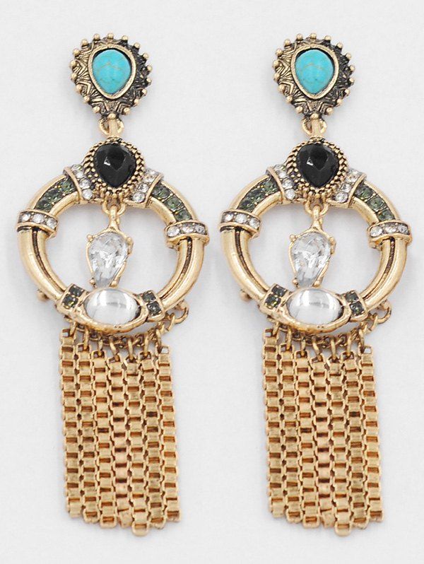 

Artificial Turquoise Hollow Round Earrings, Gold
