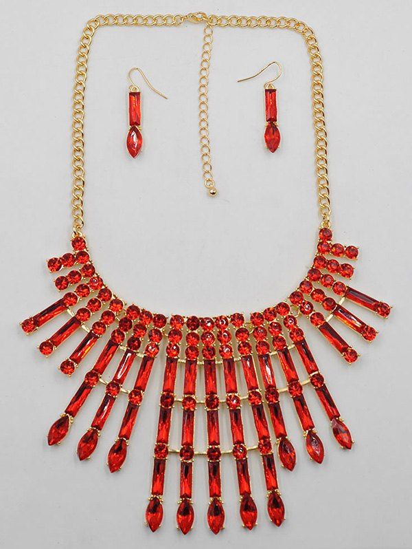 

Rhinestone Statement Necklace Drop Earrings Set, Red