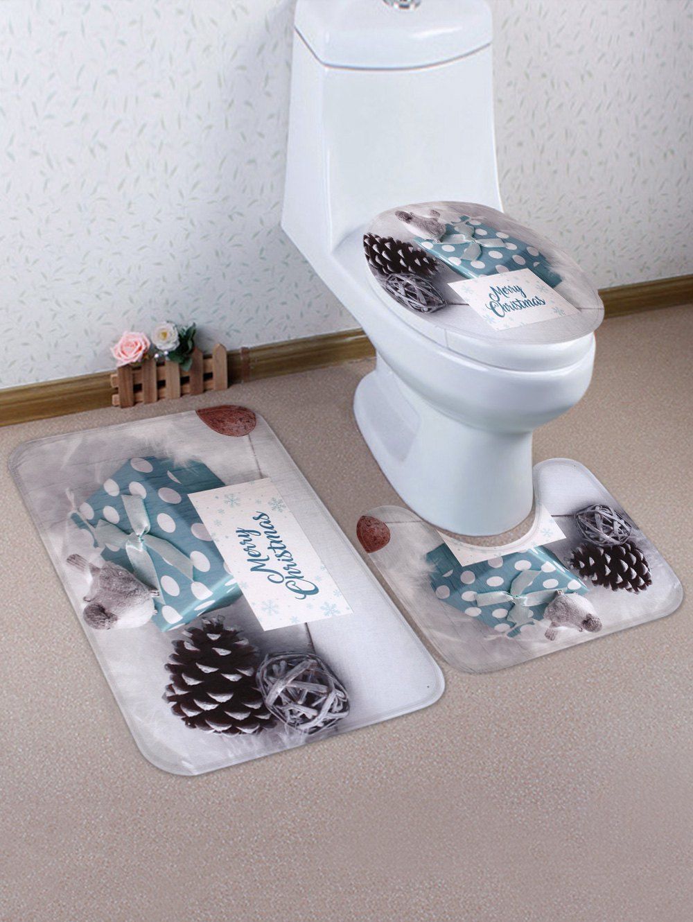 New Christmas Gift Pattern 3 Pcs Toilet Mat Set  