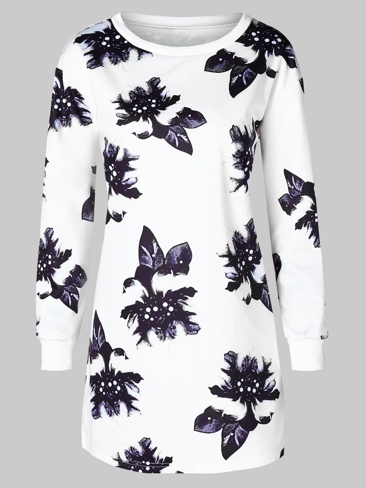 

Long Sleeve Flower Ink Painting Dress, Milk white