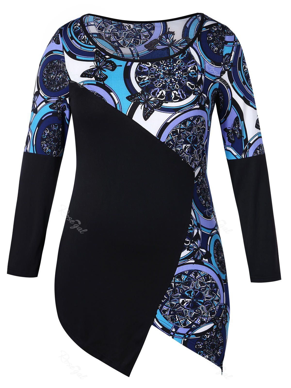 

Plus Size Asymmetric Ethnic Print T-shirt, Multi