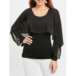

Solid Color Capelet Top with Long Sleeve, Black