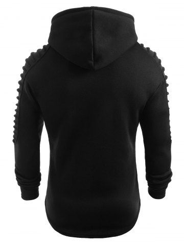 

Solid Pleated Sleeve Hem Curved Long Fleece Hoodie, Black