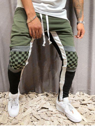 

Colorblock Patchwork Checked Print Track Pants, Army green