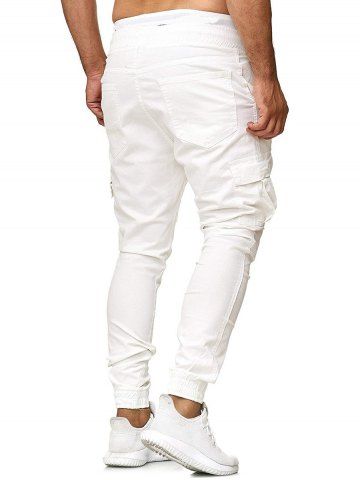 

Multi Pocket Drawstring Jogger Pants, White